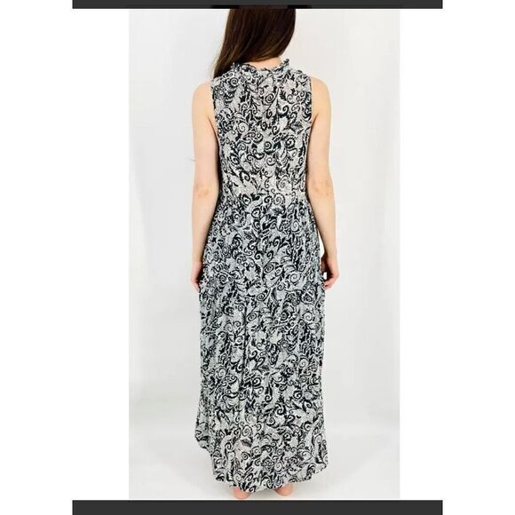 Anthropologie Maeve Marya Tiered black white ruffle shift dress pocket maxi dres - Picture 10 of 14